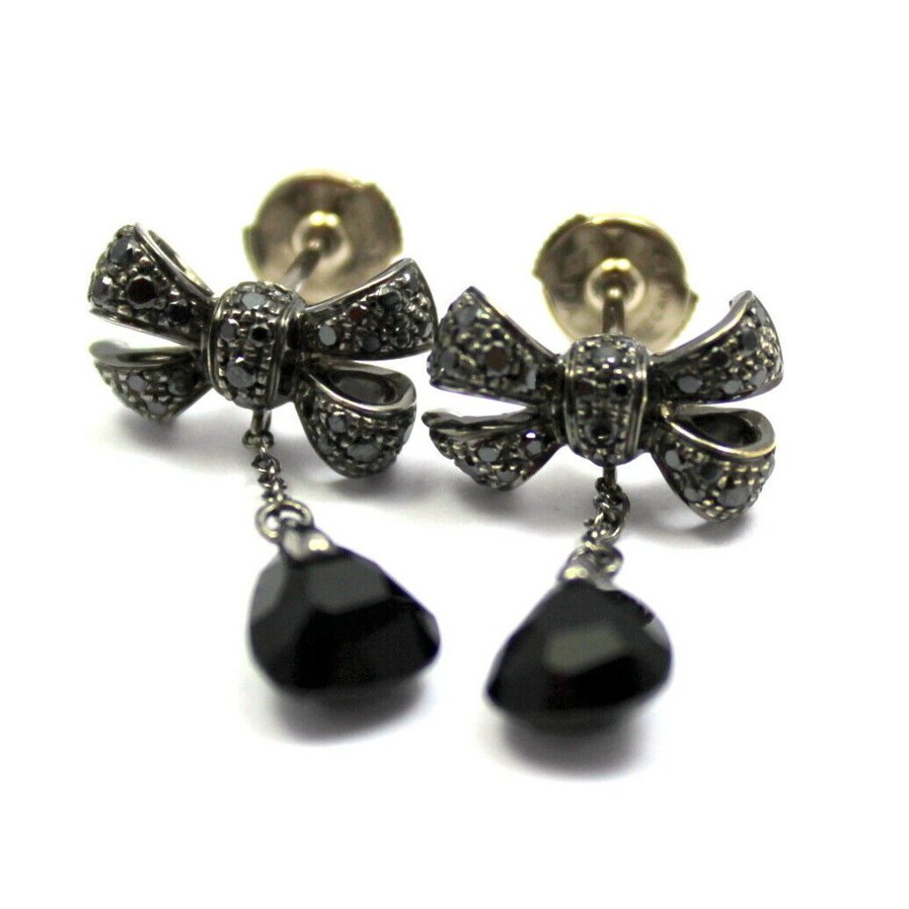 Rare! Authentic Pomellato 18k White Gold Black Diamond Onyx Drop Bow Earrings​